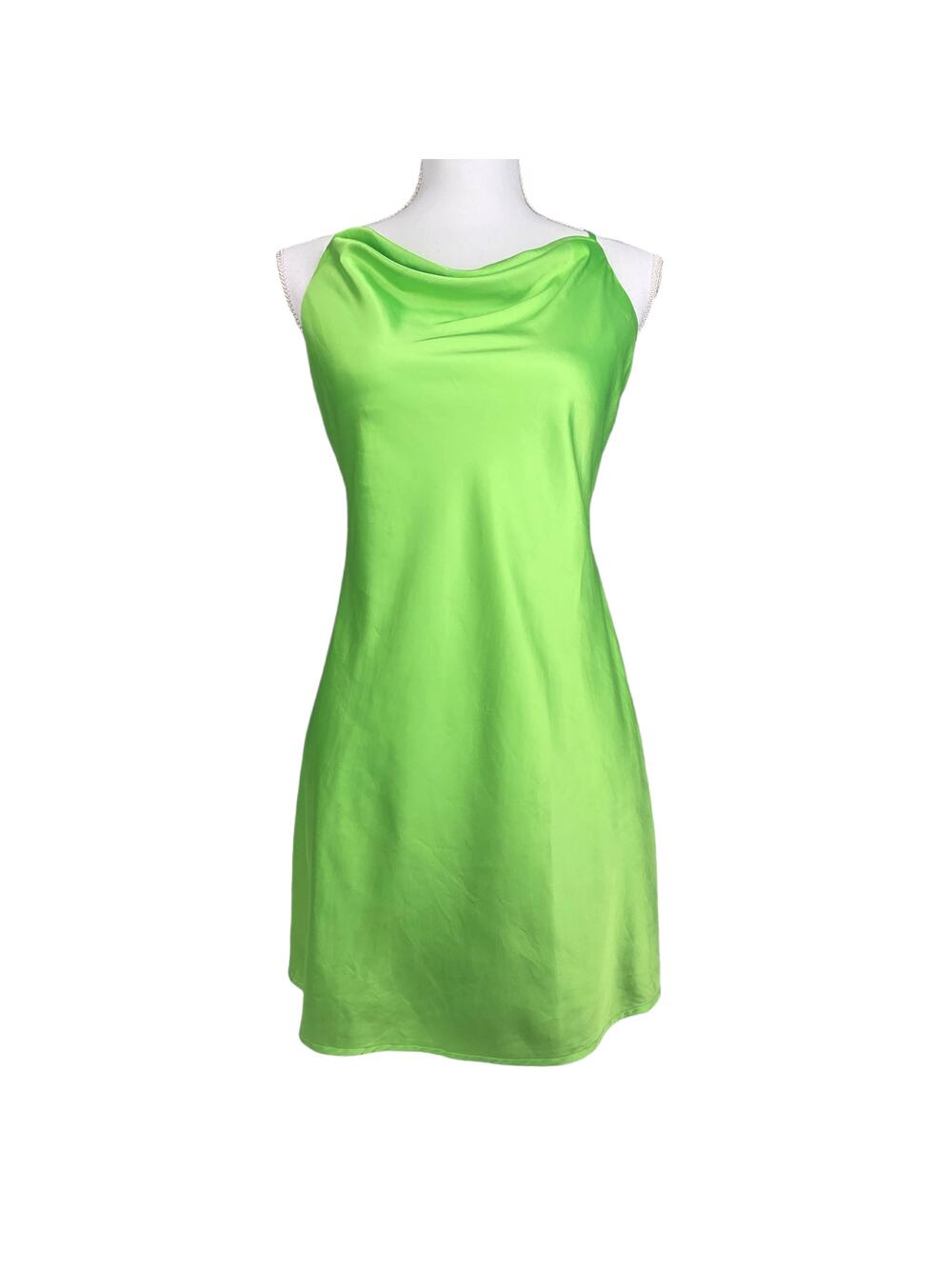 J.O.A. SATIN COWL‑NECK MINI DRESS – WOMEN’S SMALL – GREEN – ADJUSTABLE STRAPS